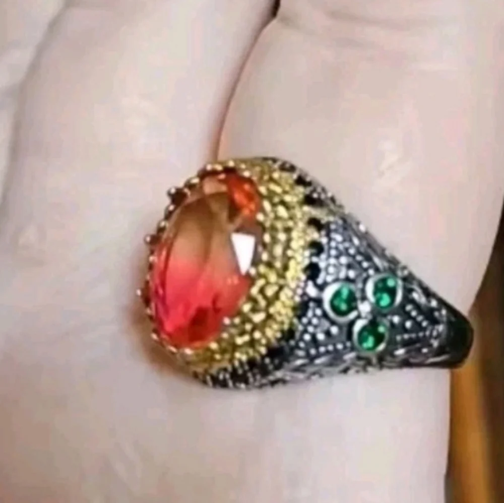 Retro Domineering Mystic Topaz Gemstone Statement Unisex Ring Sz 11